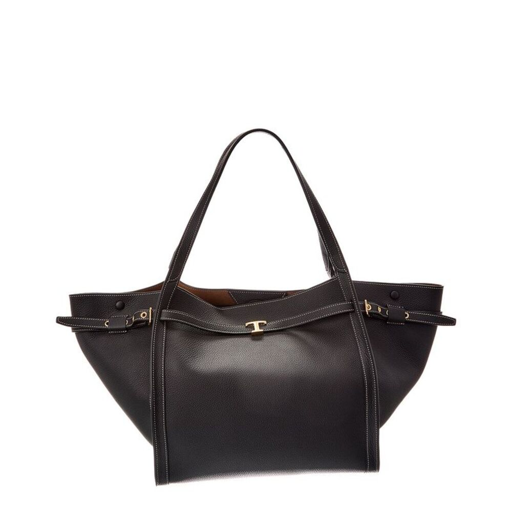 Tod's Logo Medium Leather Tote, Black